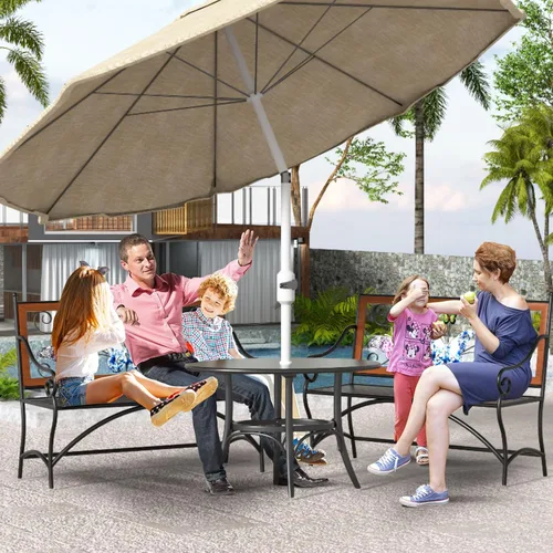 Miniatura 5 de Banco para exteriores de 39.7 pulgadas, banco de jardín, banco de patio con reposabrazos, asiento de listones y respaldo con patrón de mariposa