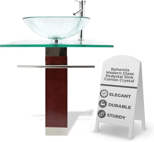 Miniatura 10 de Renovators Supply Manufacturing Bohemia Combo de Lavabo de Pedestal de Vidrio Moderno Encimera de Vidrio Templado Cristalino Transparente Tocador