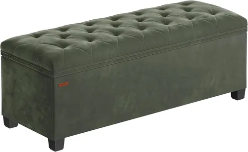 Miniatura 14 de SONGMICS Banco otomano de almacenamiento de terciopelo, reposapiés con patas, 15.7 x 43 x 15.7 pulgadas, banco de extremo de cama, baúl de Blanco