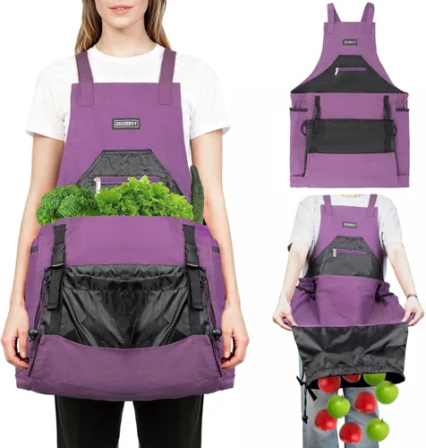 Miniatura 8 de Delantal de jardín, delantales de cosecha con bolsillos para mujeres y hombres, cinturón de herramientas de jardinería de lona, regalos de Marrón