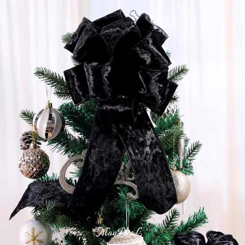 Miniatura 6 de MAYREEL Cinta de terciopelo negro triturado de 2.5 pulgadas, cinta gruesa con alambre para decoraciones de Navidad, envolver regalos, coronas