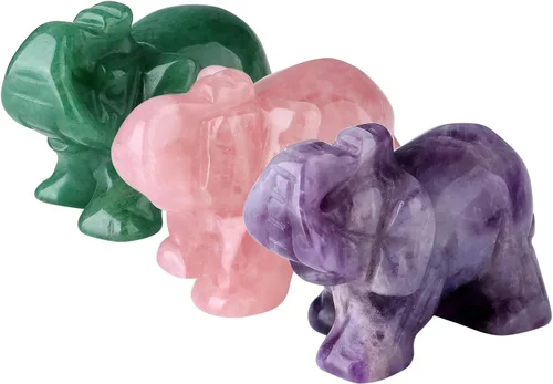 Miniatura 24 de QINJIEJIE Cristales de jade amarillo, decoración de elefante, bonitas piedras de escritorio, figurita, gemas naturales, decoración de la suerte