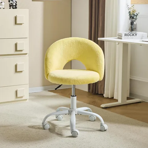 Miniatura 15 de VINGLI Silla de tocador pequeña con ruedas para niñas. Bonita silla de escritorio de oficina moderna de altura ajustable sin brazos. Silla giratoria