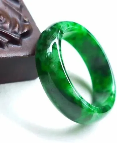 Miniatura 4 de BXSMNH Anillo de jade verde genuino para mujeres y hombres joyería de esmeralda natural china de buena suerte talla 9