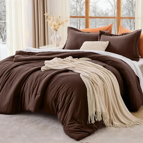 Miniatura 24 de MUXHOMO Juego de edredón beige tamaño individual/individual XL, ropa de cama alternativa ultrasuave para todas las estaciones. El juego de cama