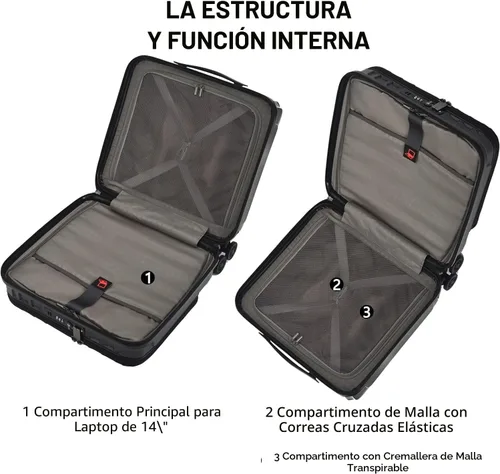 Miniatura 5 de TydeCkare Equipaje de mano de 16" con 2 compartimentos para portátil, Negro, 16 pulg., Negocios