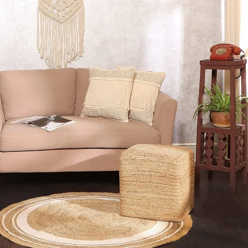 Miniatura 6 de REDEARTH · Puf otomano con forma de cubo – Puf trenzado de yute para el reposapiés para la sala de estar, dormitorio, guardería, patio, salón y Cube