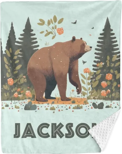Mantas de bebé personalizadas para niños, manta de felpa suave de doble capa con respaldo de puntos, manta personalizada de oso minky, manta de bebé