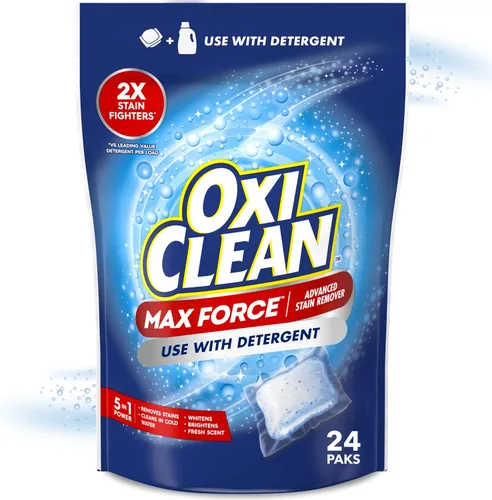 OxiClean Max Force quitamanchas avanzados en pastillas, seguro para colores, sin lejía, esencial para niños y bebés, usar con detergente para quitar