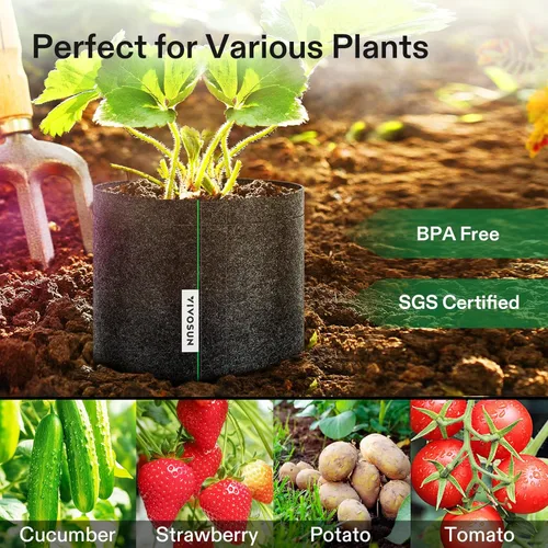 Miniatura 7 de VIVOSUN Paquete de 5 bolsas de cultivo de 1 galón, macetas de tela con lados autoadhesivos para trasplante