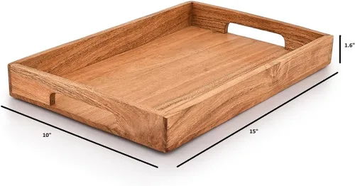 Miniatura 5 de Samhita Bandeja de madera de acacia con asas, bandeja de madera, bandeja de aperitivos, bandeja de desayuno, ideal para desayuno, mesas de café