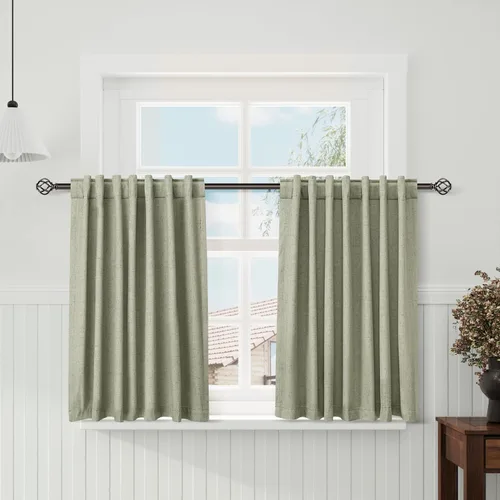 Miniatura 14 de Cortinas de lino 100% opacas para dormitorio, 102 pulgadas de largo, con pestaña trasera, bolsillo para barra, paneles acústicos con aislamiento