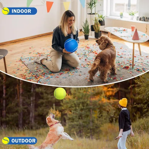 Miniatura 7 de SCENEREAL Pelota de tenis gigante para perros, paquete de 2, pelotas de tenis grandes de 9.5 pulgadas de grosor mejorado para perros, juguetes