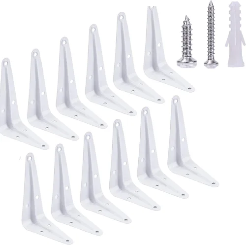 Paquete de 12 soportes de estante blancos resistentes en L, soportes flotantes de metal, soportes de soporte de montaje en pared, soporte de esquina