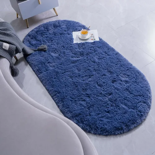 Miniatura 3 de Goideal Alfombra Esponjosa para Dormitorio, Alfombras de Área Ovaladas Pequeñas, Alfombra Shag de Cabecera Azul Marino Claro para Habitación