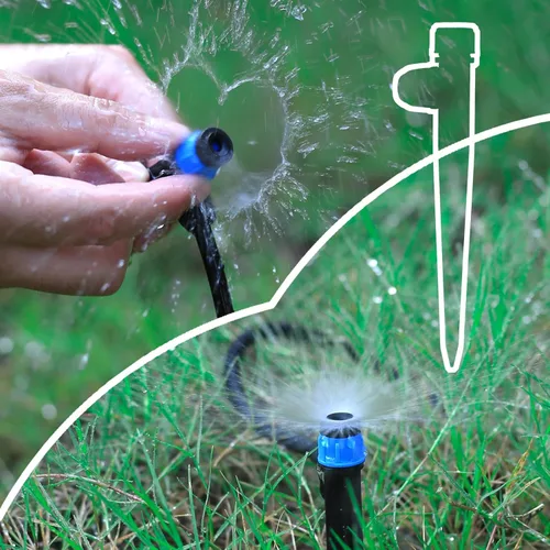 Miniatura 6 de Emisores de riego por goteo con rociador de goteros de flujo de agua ajustable de 360 grados para tubos de 1/4 de pulgada, rociador de goteros