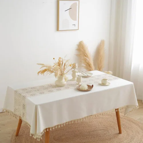 Miniatura 7 de AMZALI Mantel de lino de algodón, decoración de mesa de cocina y comedor, mantel de ganchillo texturizado para uso en exteriores e interiores, 55 x