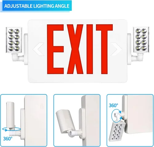 Miniatura 6 de Spectsun - Paquete de 1 señal de salida roja con luces de emergencia, dos luces LED de salida de emergencia ajustables con batería de respaldo, Rojo