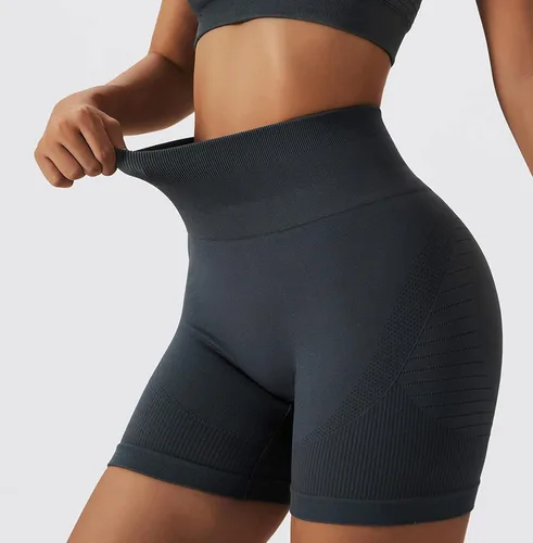 Miniatura 44 de Conjuntos de entrenamiento para mujer, 2 piezas, sin costuras, acanalada, sin mangas, brasier deportivo, cintura alta, pantalones cortos
