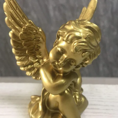 Miniatura 3 de Artgenius Figura de ángel pequeña de 4 pulgadas, figuras y estatuas de ángel doradas, escultura de ángel decorativa moderna para el hogar, oficina