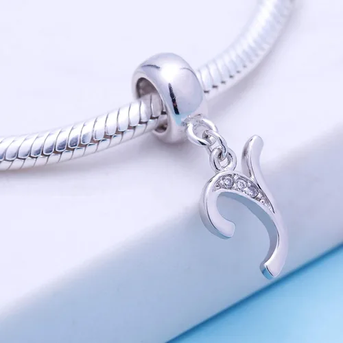 Miniatura 105 de ABUN Abalorio de plata de ley 925 con letra A a la Z, espaciador de inicial, con circonita cúbica transparete colgante, auténtica, para pulseras