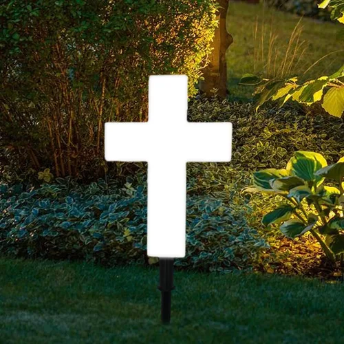 Miniatura 2 de Ragyzity Estaca de cruz solar para jardín, luces para exteriores, cruz solar para cementerio, estaca de luces cruzadas alimentadas por energía