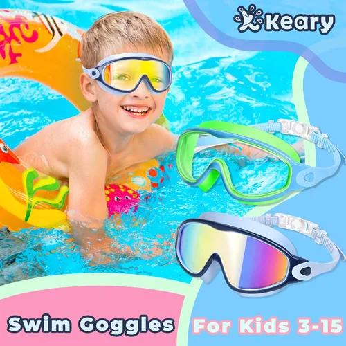 Miniatura 2 de Keary - Paquete de 2 gafas de natación para niños de 3 a 15 años, protección ultravioleta, antivaho, para piscina, agua, para niños, niñas, jóvenes