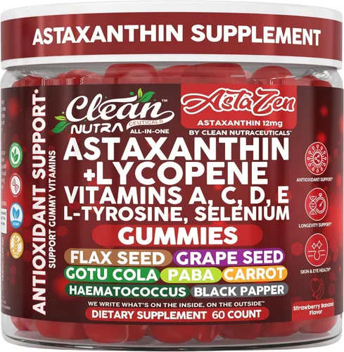 Miniatura 9 de Clean Nutraceuticals AstaZen - Gomitas de astaxantina de 12 mg - con licopeno, vitaminas A C D E, L-tirosina y selenio - Gomitas de apoyo