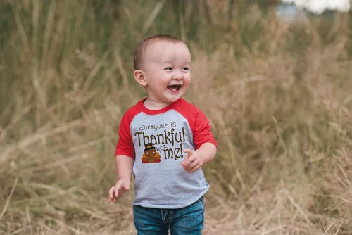Miniatura 5 de 7 comió 9 Ropa Bebé agradecido para Bebé Acción de Gracias Raglan Rojo