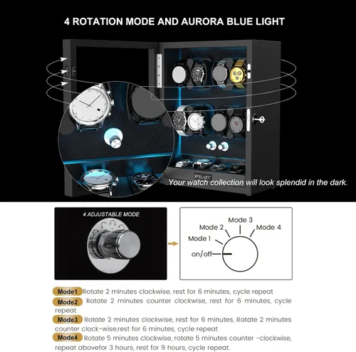 Miniatura 4 de Enrollador de reloj para relojes automáticos 68, bobinadoras automáticas con bloqueo con 4 almacenes de relojes adicionales, 4 modos de rotación