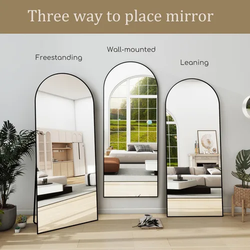 Miniatura 7 de Espejo de longitud completa, espejo de piso de 71 x 30 pulgadas con soporte, espejo de pared arqueado, espejo grande de cuerpo completo con marco