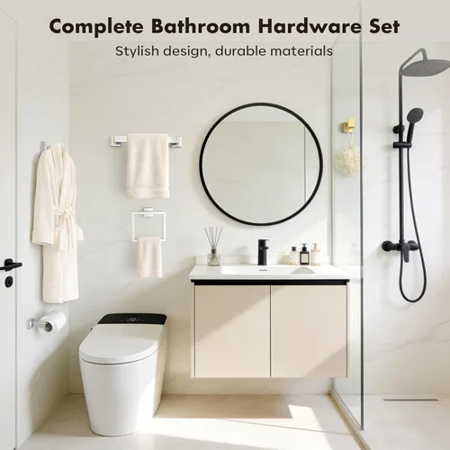 Miniatura 6 de Juego de accesorios de baño de níquel cepillado de 5 piezas, toallero de baño de acero inoxidable SUS304, juego de barras para toallas de baño