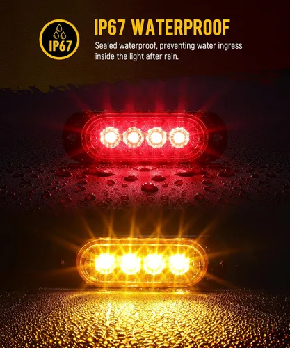 Miniatura 4 de Partsam 16 piezas de 8.6 cm de carcasa de aluminio rojo/ámbar LED luces de señalización lateral de despeje, luces marcadoras de montaje