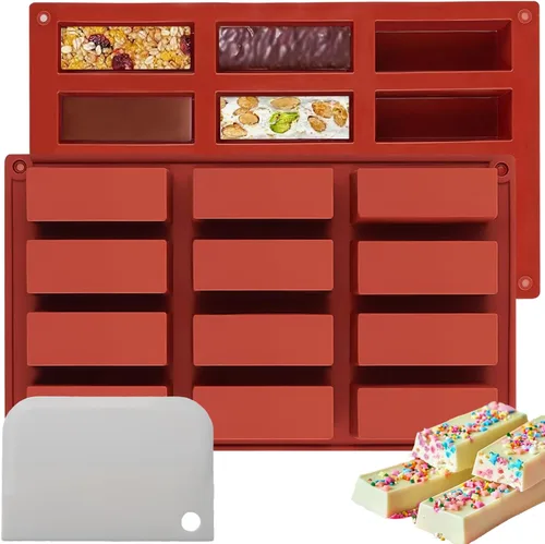Miniatura 12 de Moldes rectangulares de silicona para barra de granola (8 cavidades), molde para hornear barras de chocolate de 1 pulgada de profundidad