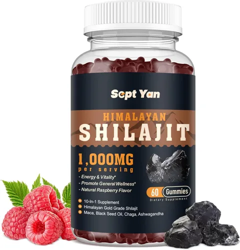 Shilajit - Gomitas de 1000 mg – Shilajit puro orgánico del Himalaya para hombres y mujeres, más de 85 minerales traza resina Shilajit con
