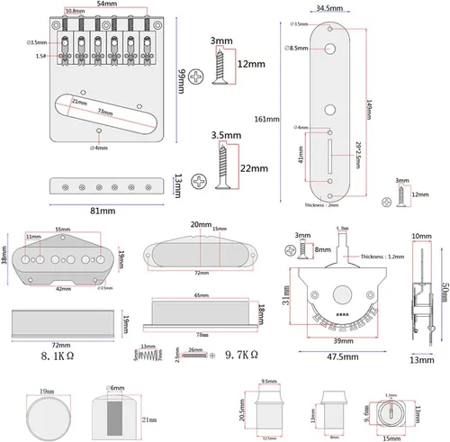 Miniatura 2 de Placa de puente de silla de montar de guitarra cargada Alnico V, placa de control de guitarra eléctrica con interruptor de 3 vías, juego de pastilla