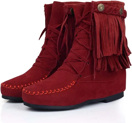 Miniatura 6 de Classic Fringe Moccasin Boots Ankle High Women Low Heel Booties