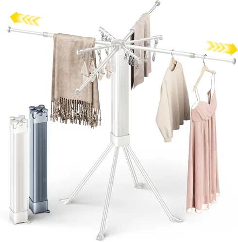 Estante de Secado de Ropa BIREN Plegable y Extensible con 16 Clips, Perchero de Ropa Plegable para Ahorrar Espacio, Ideal para Colgar Ropa,