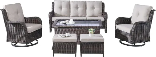 Miniatura 82 de Rilyson Mecedora de mimbre - Juego de 2 sillas mecedoras de mimbre para patio, sillas mecedoras de ratán para porche al aire libre, terraza, jardín
