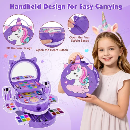 Miniatura 4 de 59 Pcs Kids Makeup Kit for Girls, Real Washable Toddler Makeup Set with Mirror, Princess Pretend Play Cosmetic Vanity Case Toy, Birthday Gifts for 3
