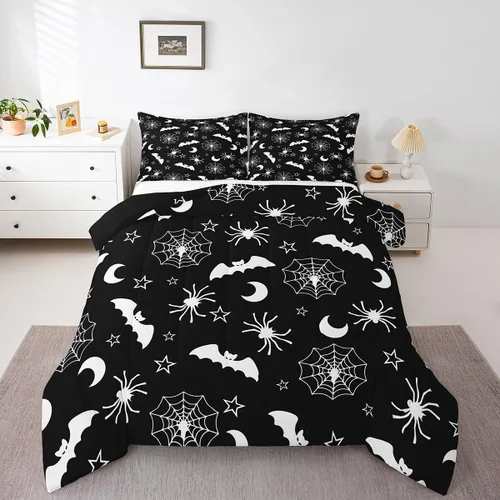 Miniatura 23 de Feelyou Juego de edredón de Halloween, color rosa fantasma, juego de ropa de cama tamaño individual, decoración para niños y niñas, lindo juego