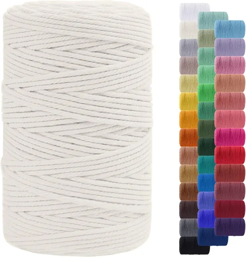 Miniatura 91 de Cuerda de macramé de 0.079 in para 219 yardas, cuerda de algodón natural para manualidades, hilo de cuerda de macramé de colores para colgar