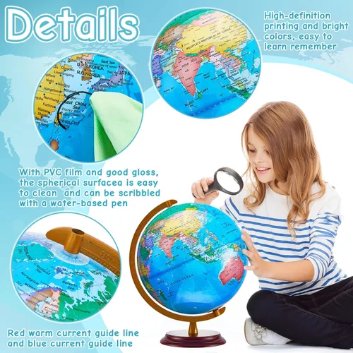 Miniatura 3 de Amylove Globo mundial iluminado de 13 pulgadas para adultos, rotación de 720°/360°, globo iluminado para niños con soporte, mapa del mundo para luz