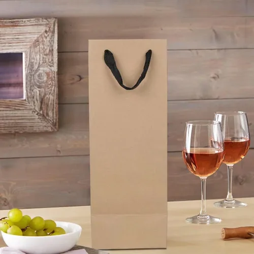 Miniatura 6 de Aimyoo Bolsas de regalo para botella de vino marrón a granel, paquete de 10 bolsas de regalo de papel kraft con asas de 4 x 4 x 14 pulgadas