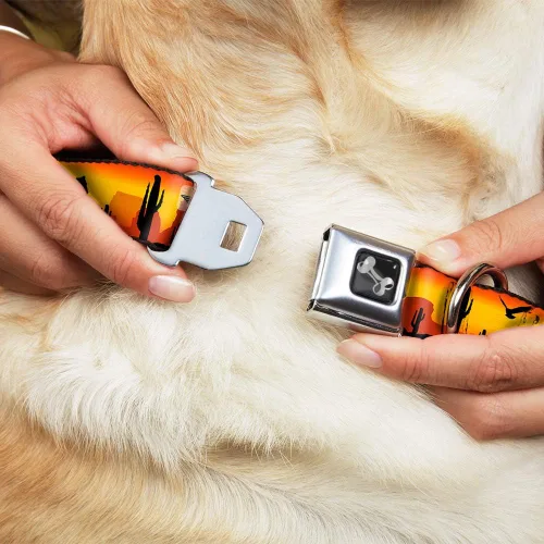 Miniatura 8 de Buckle-Down Silueta de vaquero de 9-15 pulgadas, rojo paisaje occidental, hueso de collar de perro negro, pequeño