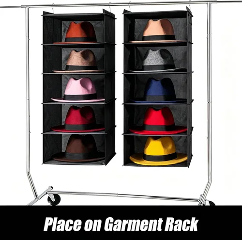Miniatura 5 de LADYBRO Oxford Cloth Hat Rack for Closet, 10-Shelf Organizer for Fedora, Sunhat, Cowboy, Baseball Cap, 2 Separate 5-Shelf, Hanging for Storage or