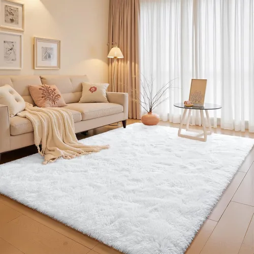 Miniatura 29 de JUNOVO - Alfombra de área lavable, antideslizante, alfombras ultra suaves de 4 x 5.3 pies, alfombras esponjosas para dormitorio, niños, niñas, Azul