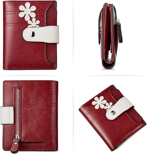 Miniatura 5 de BOSTANTEN - Billetera de cuero para mujer con bloqueo RFID, pequeña, con cremallera, de bolsillo, para tarjetas, con ventana para documento