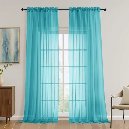 Miniatura 41 de OVZME - Cortinas traslúcidas blancas de 45 pulgadas de largo, 2 paneles, cortinas de gasa con bolsillo para barra para ventanas pequeñas, cada una