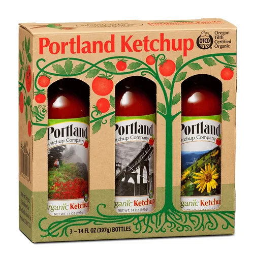 Portland - Caja de regalo orgánica de ketchup de Portlandia Foods (14 onzas líquidas, paquete de 3) naturalmente sin gluten, vegana, sin OMG,
